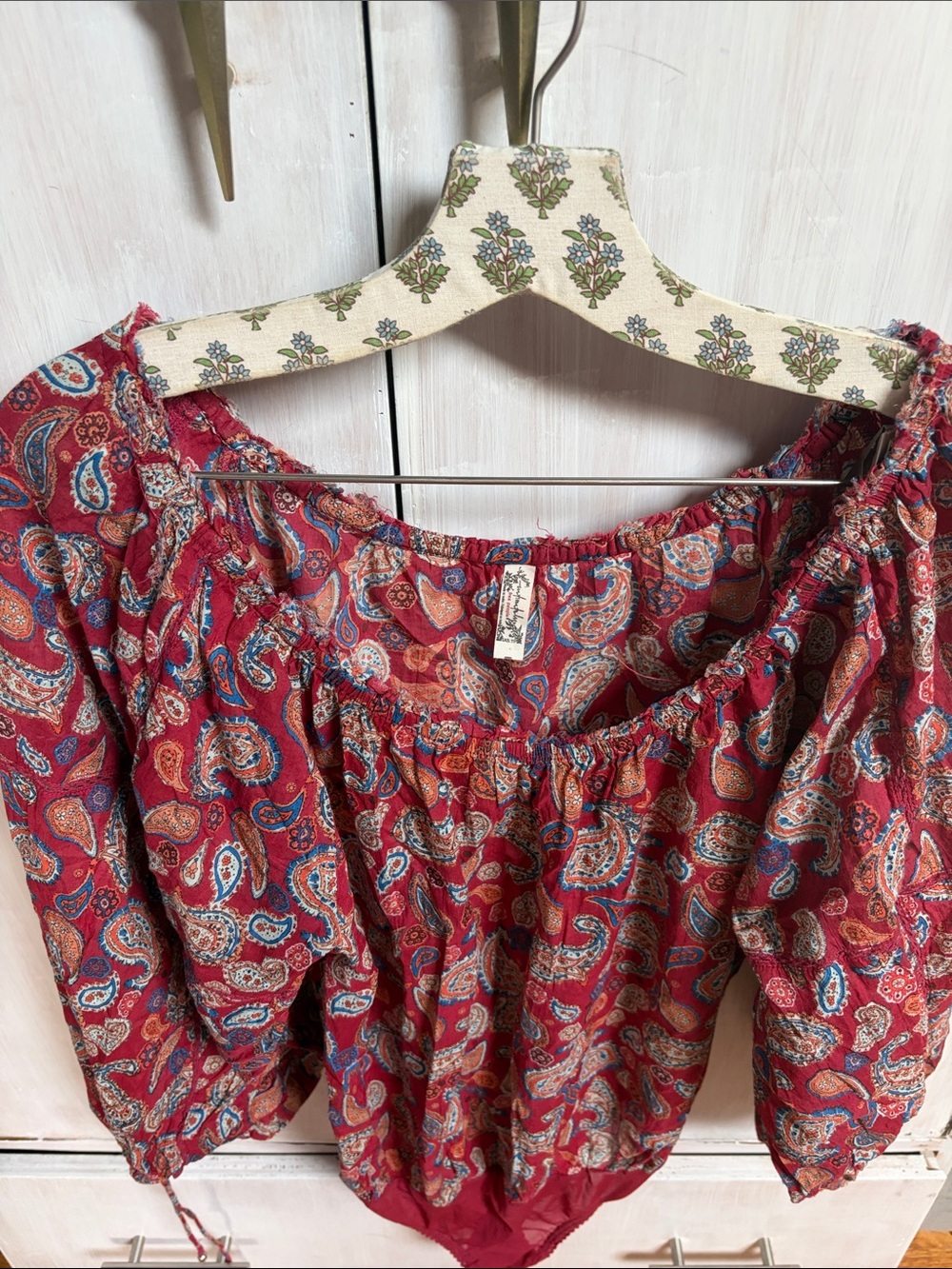 Free People Women’s Red Paisley Off-Shoulder Top